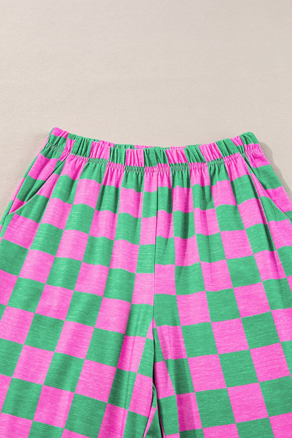 2-Tone Checked Print High Waist Wide Leg Pants