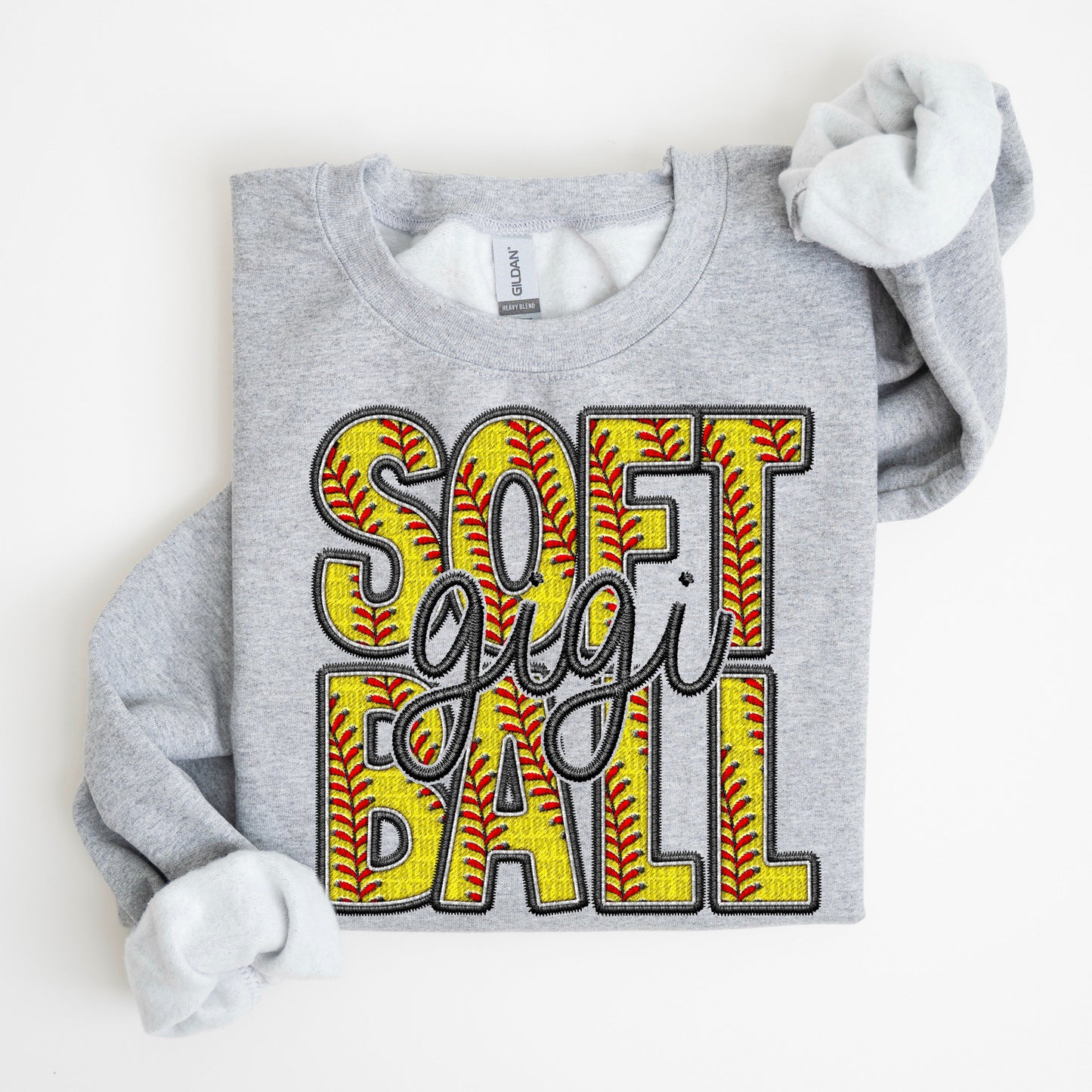 Softball Family Member Sweatshirt FAUX embroidery - Multiple Styles