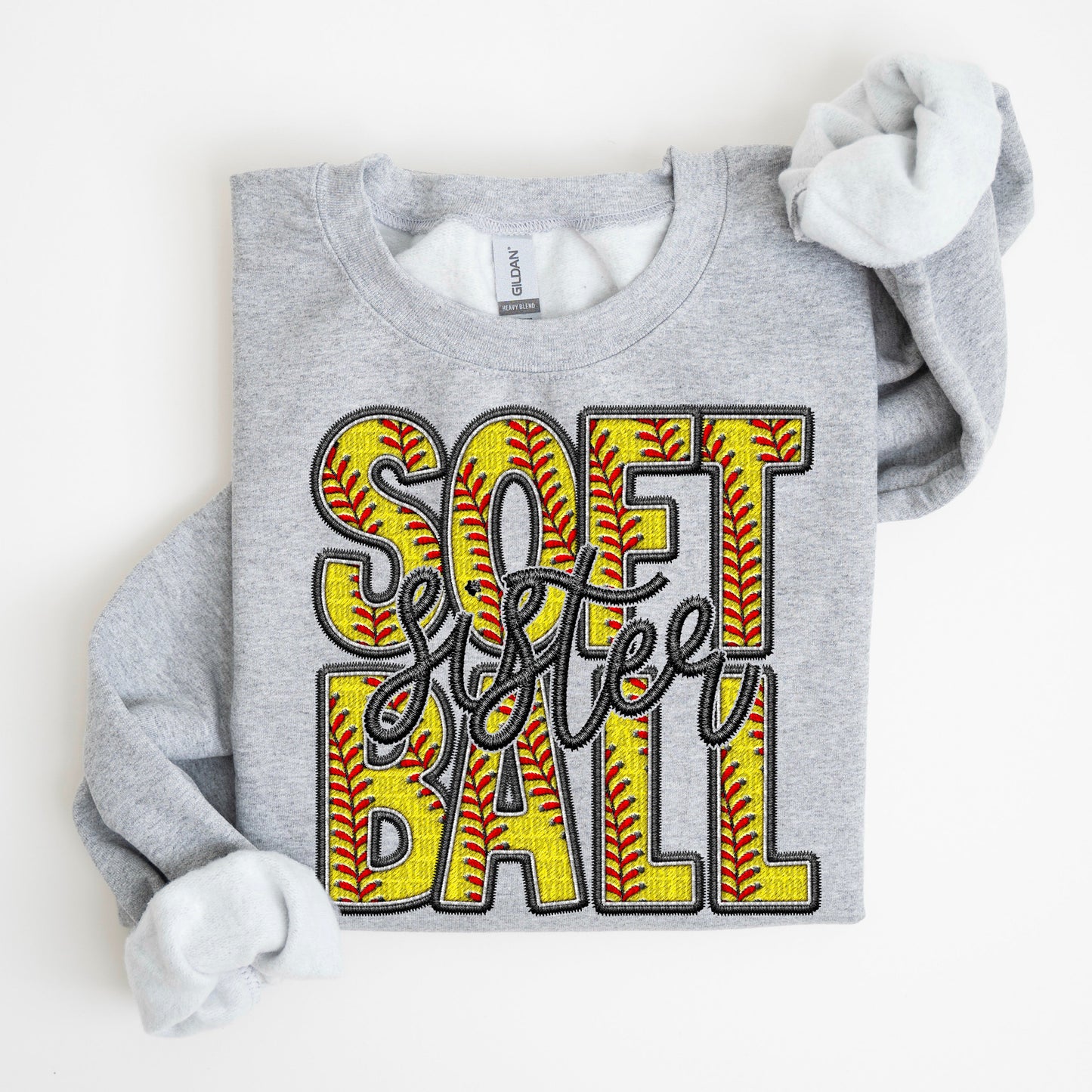 Softball Family Member Sweatshirt FAUX embroidery - Multiple Styles