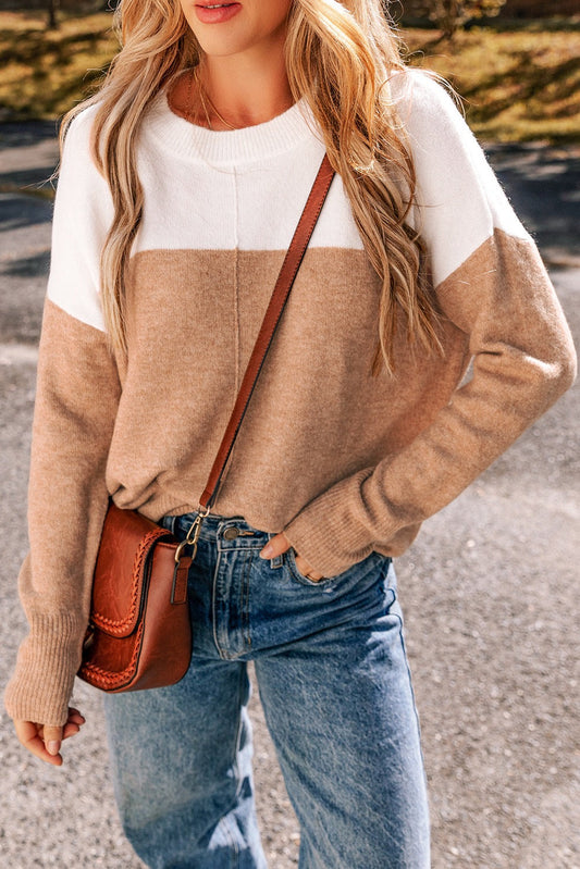 Khaki Colorblock Sweater Top RTS