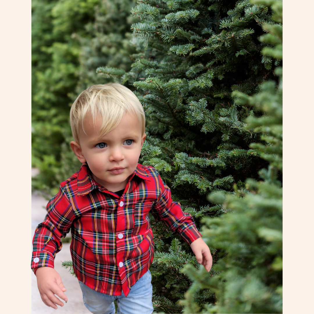 Christmas Red Tartan Plaid Button Up Shirt - Boy's Infant