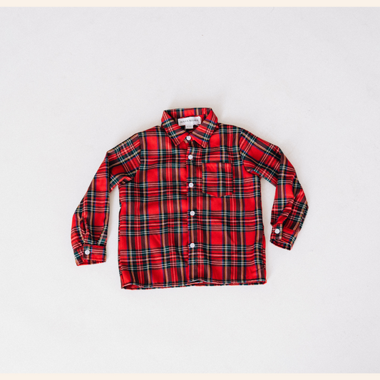 Christmas Red Tartan Plaid Button Up Shirt - Boy's Infant